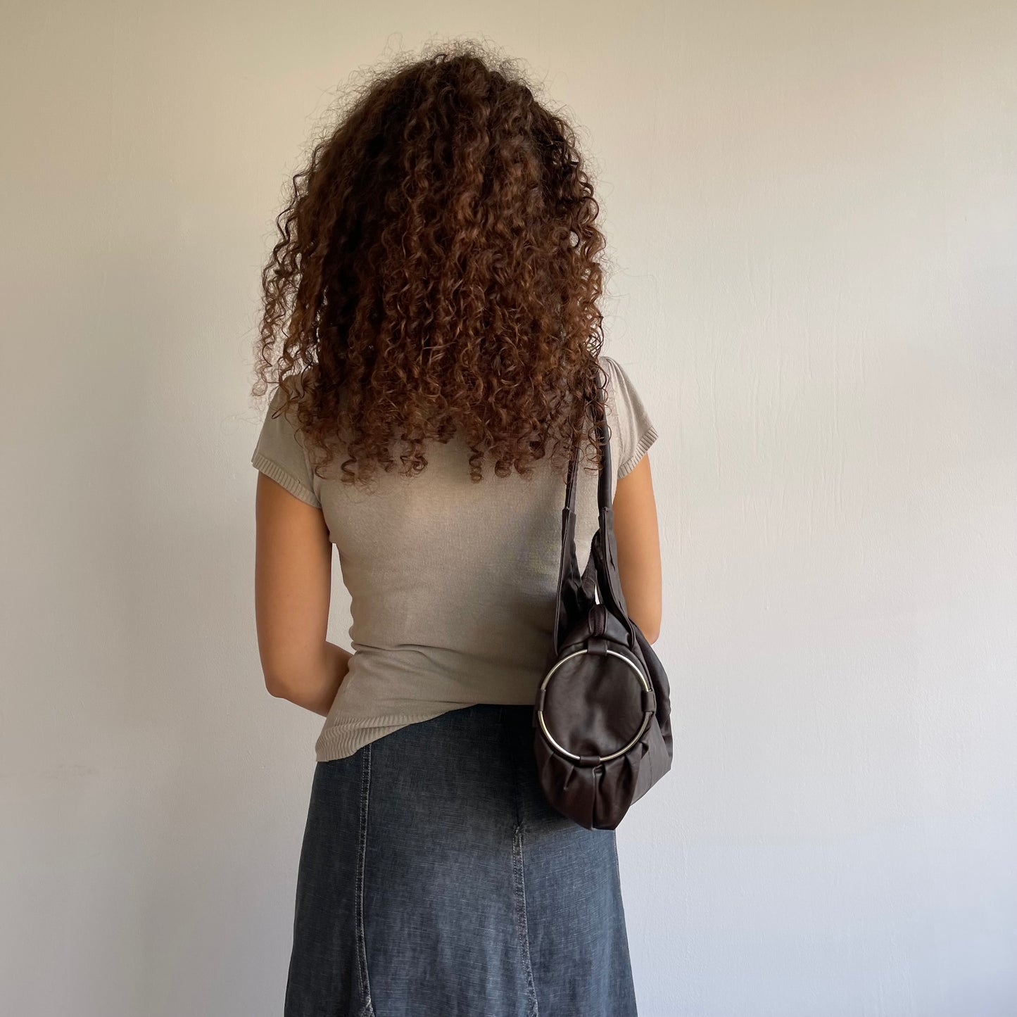 Brown leather ring hobo bag