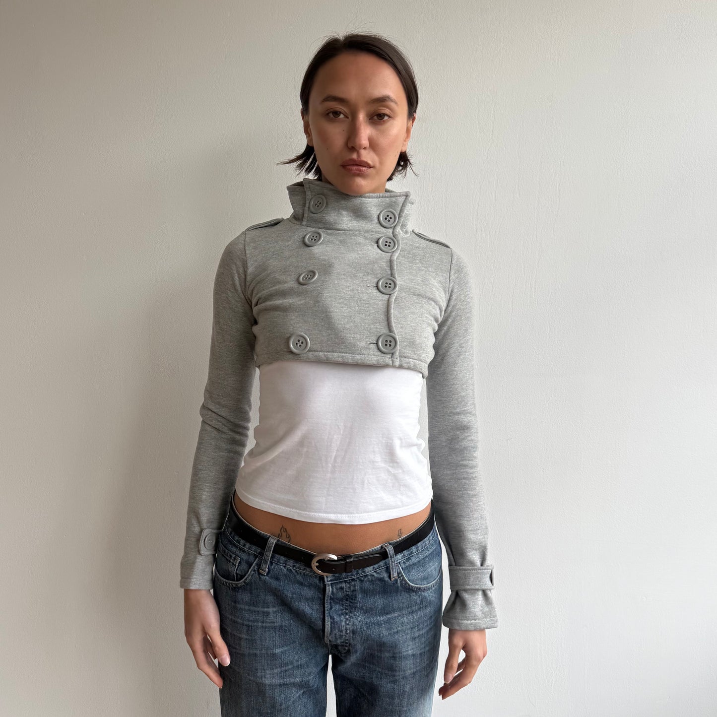 Grey cropped peacoat jumper - Size S