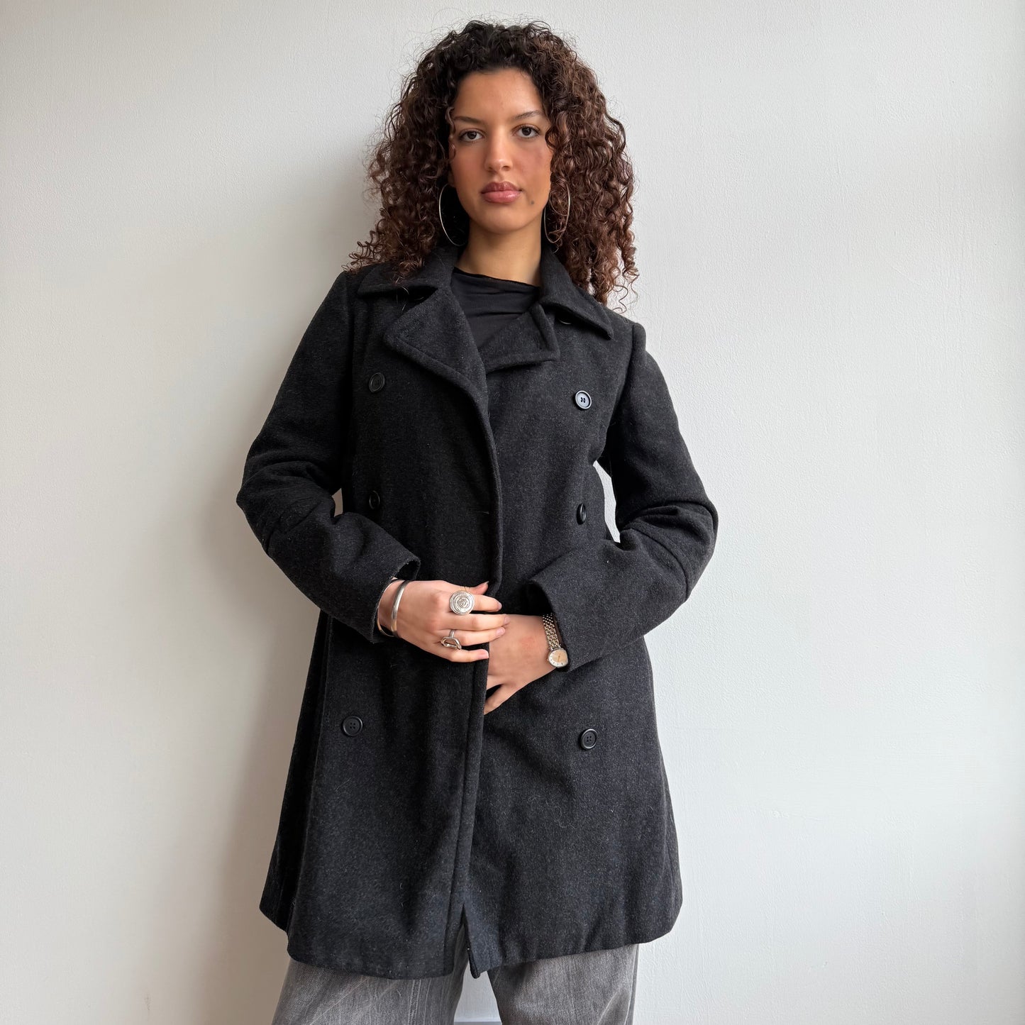 Grey wool double breasted peacoat - Size M