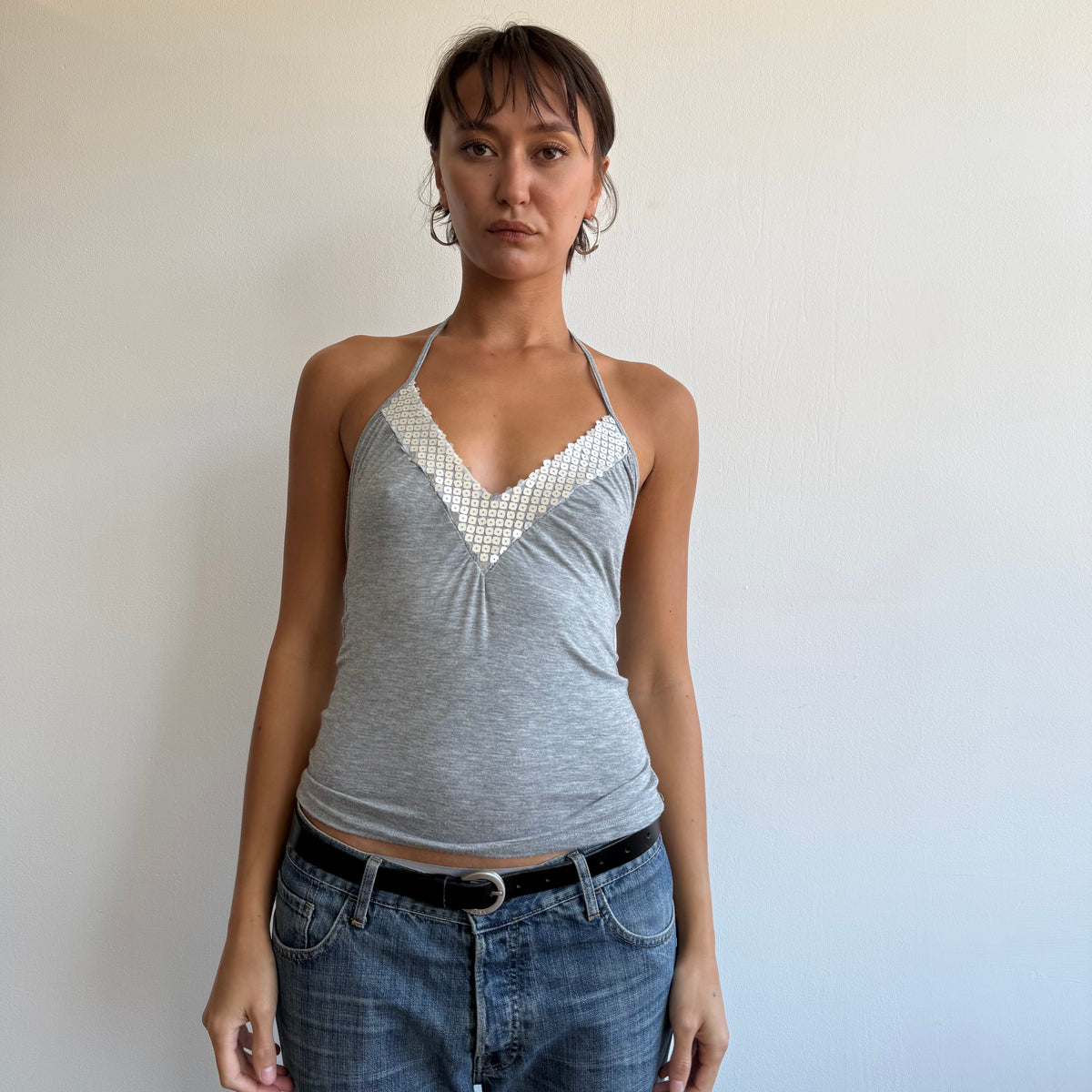 Grey sequin halter top - Size S