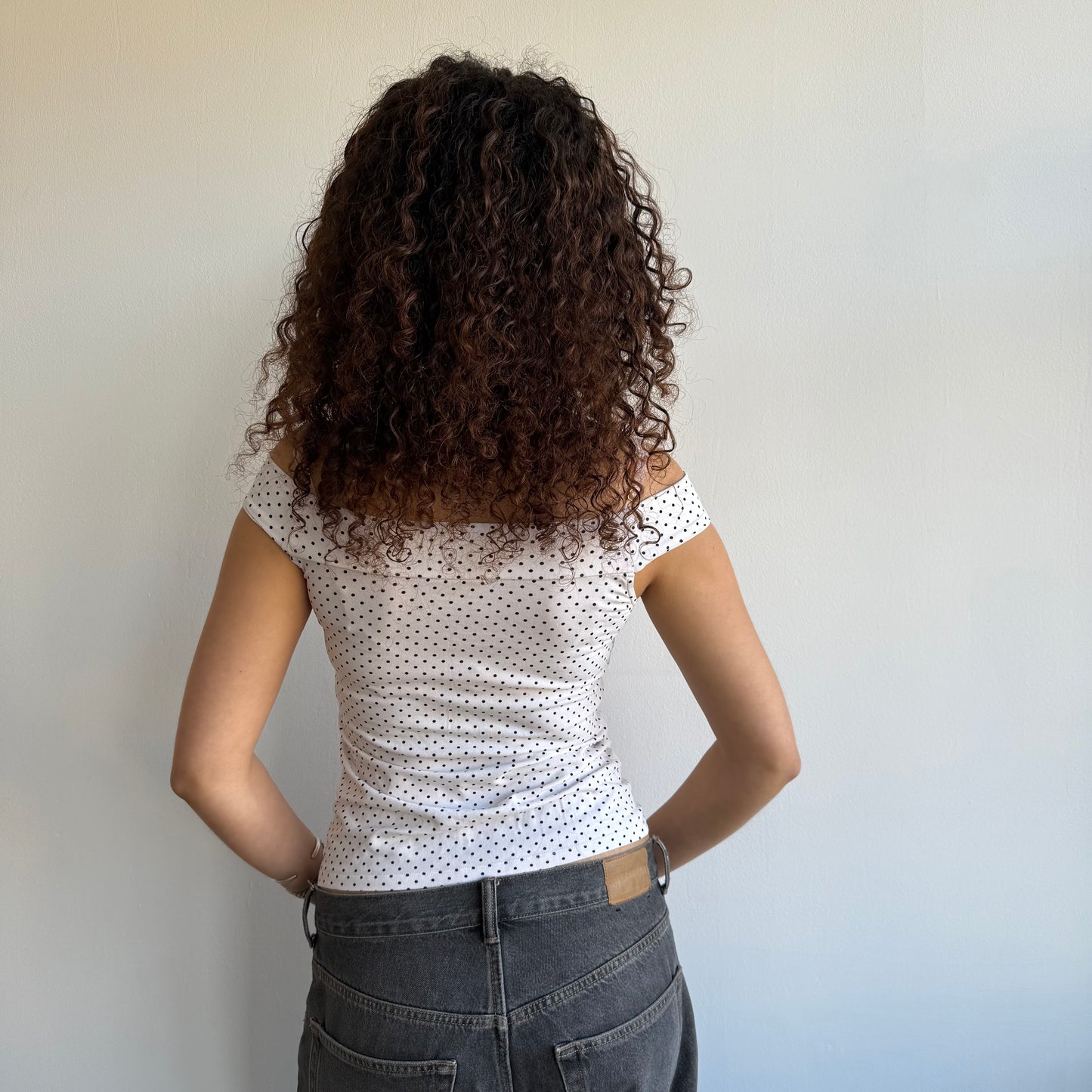 White polka dot Bardot top - Size S + L