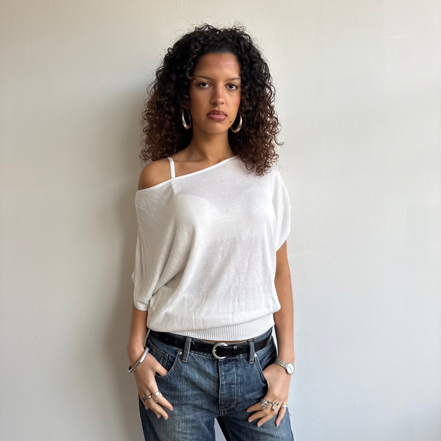 White short sleeve slouchy knit - Size M