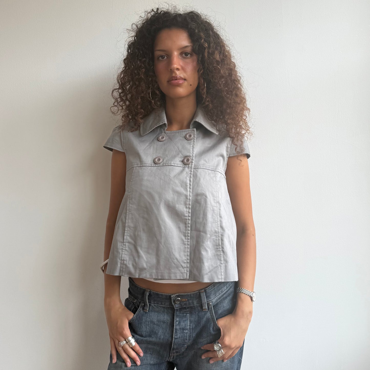Grey short sleeve peacoat - Size M