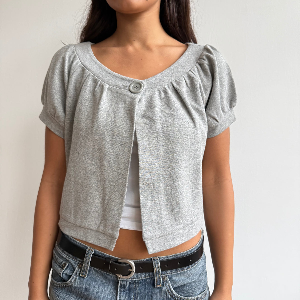 Grey open front cardi - Size L