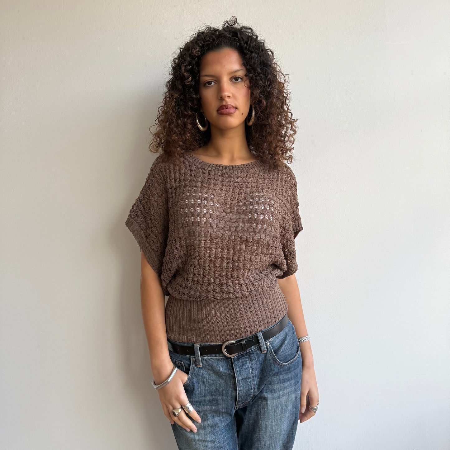 Brown knit slouchy jumper - Size S