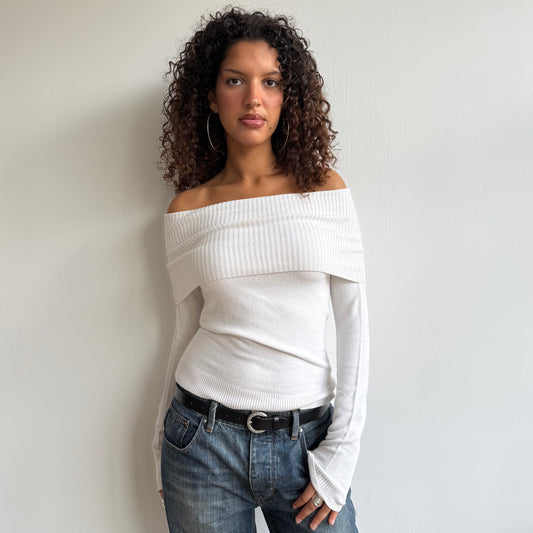 White Bardot knit jumper - Size S/M