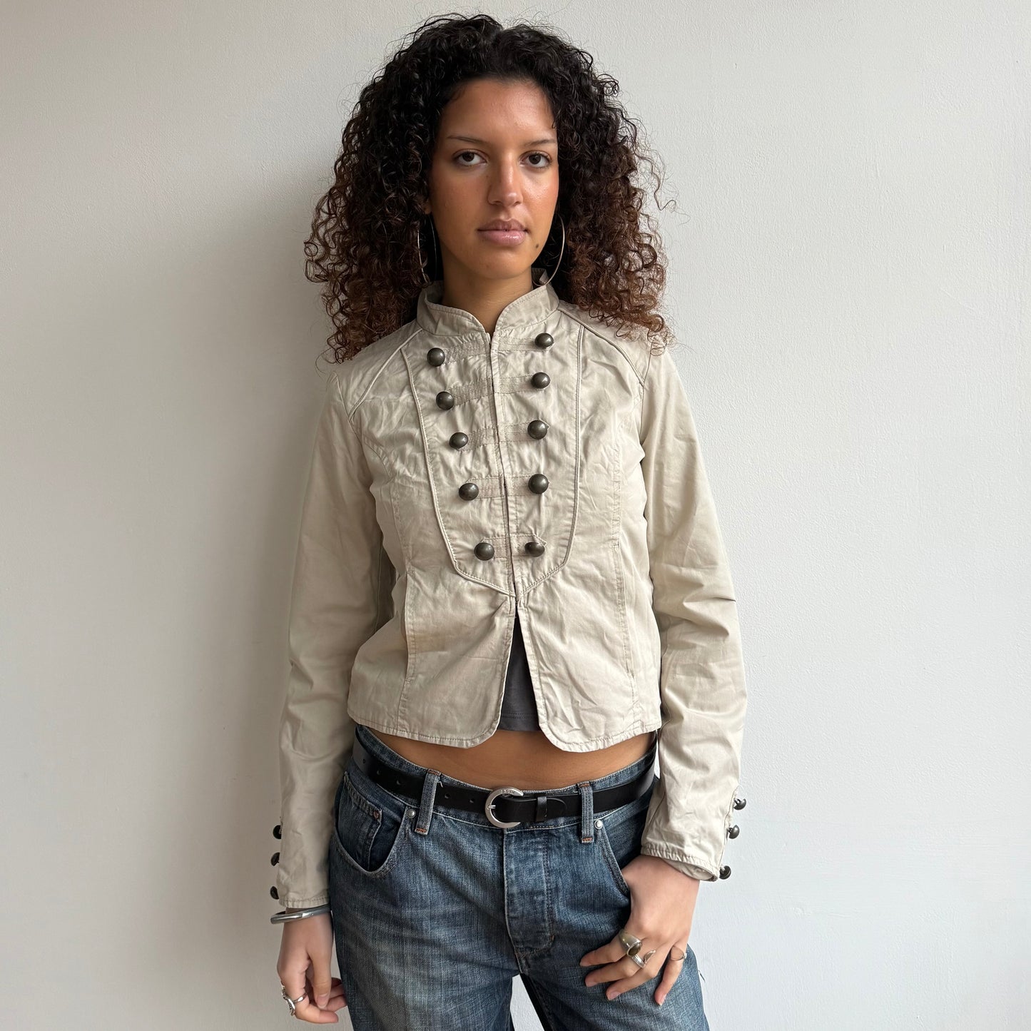 Cream hook eye military jacket - Size S