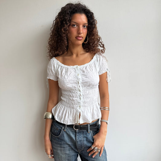 White broderie milkmaid top - Size S