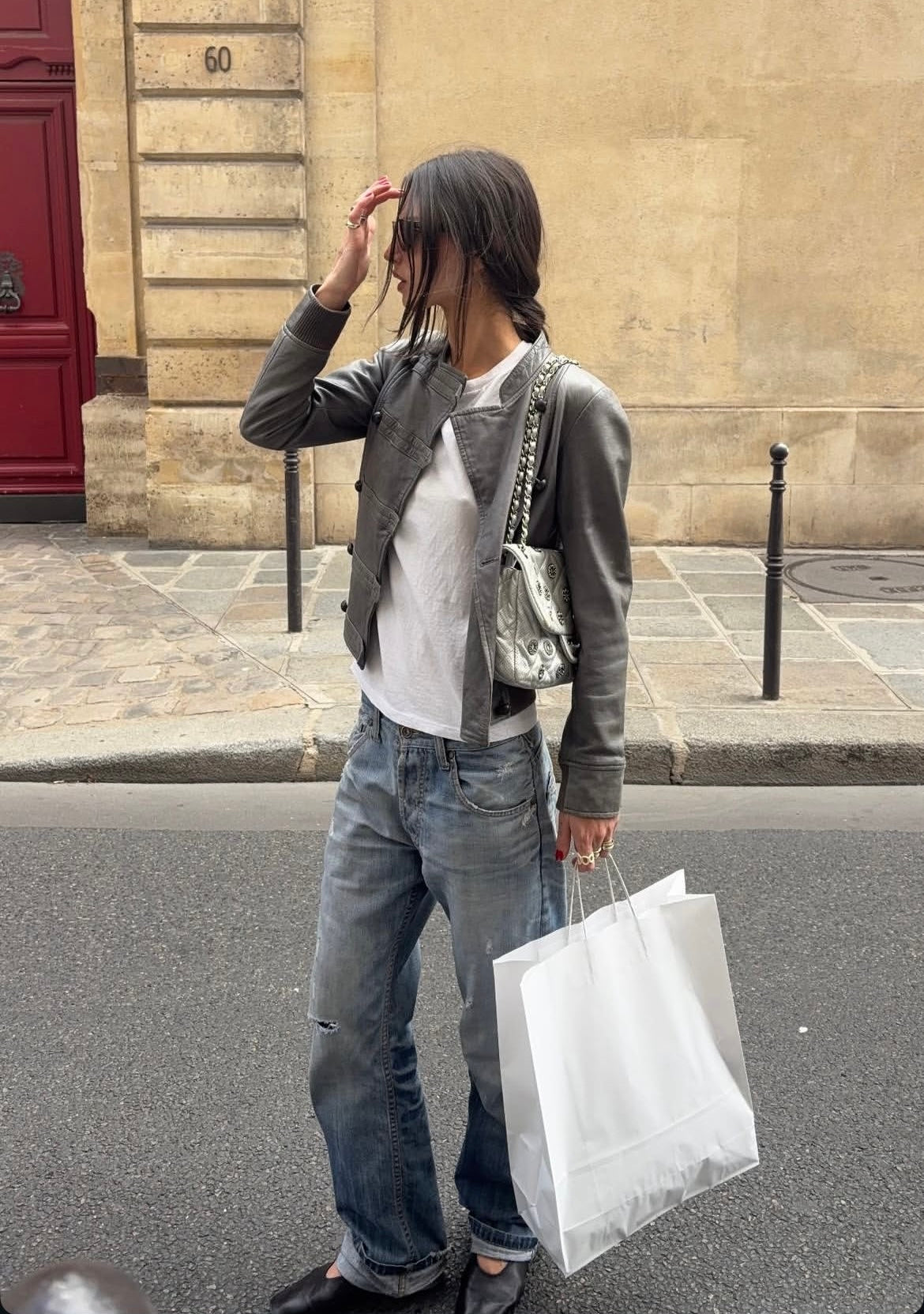 Charcoal leather military bomber - Size S
