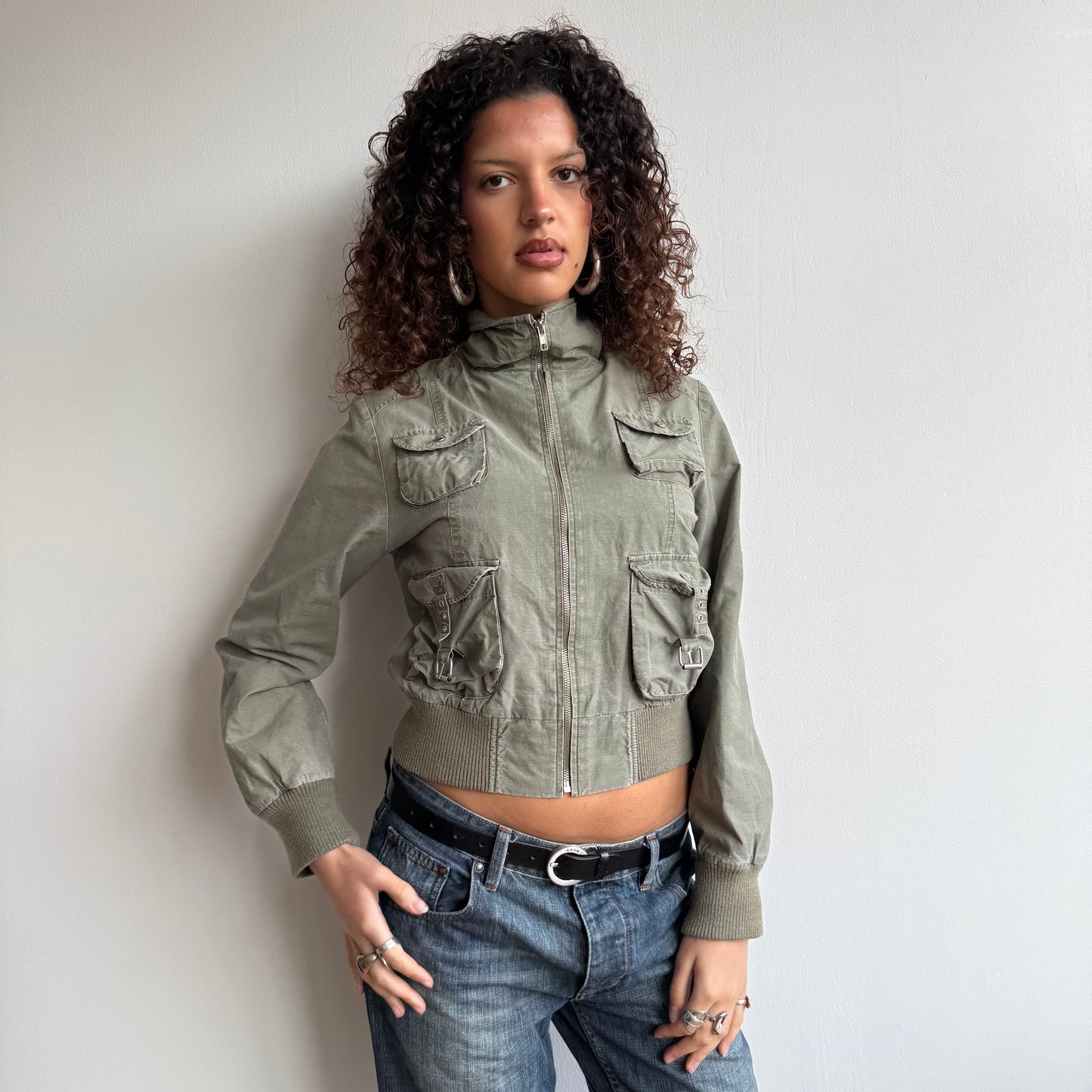 Khaki cargo bomber jacket - Size S/M