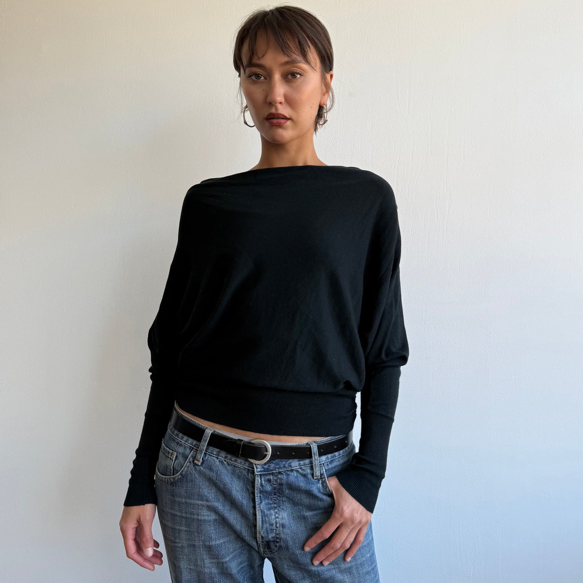 Black slouchy batwing jumper - Size M