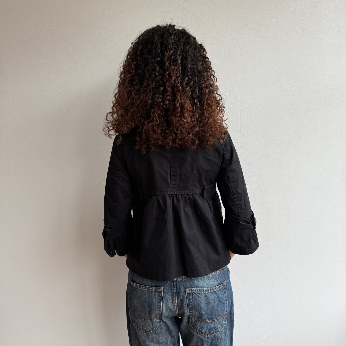 Black 3/4 sleeve trench peacoat - Size M