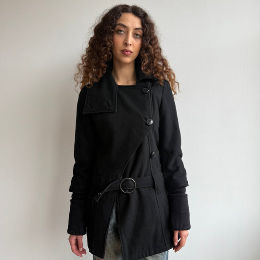 Black asymmetric belt coat - Size M