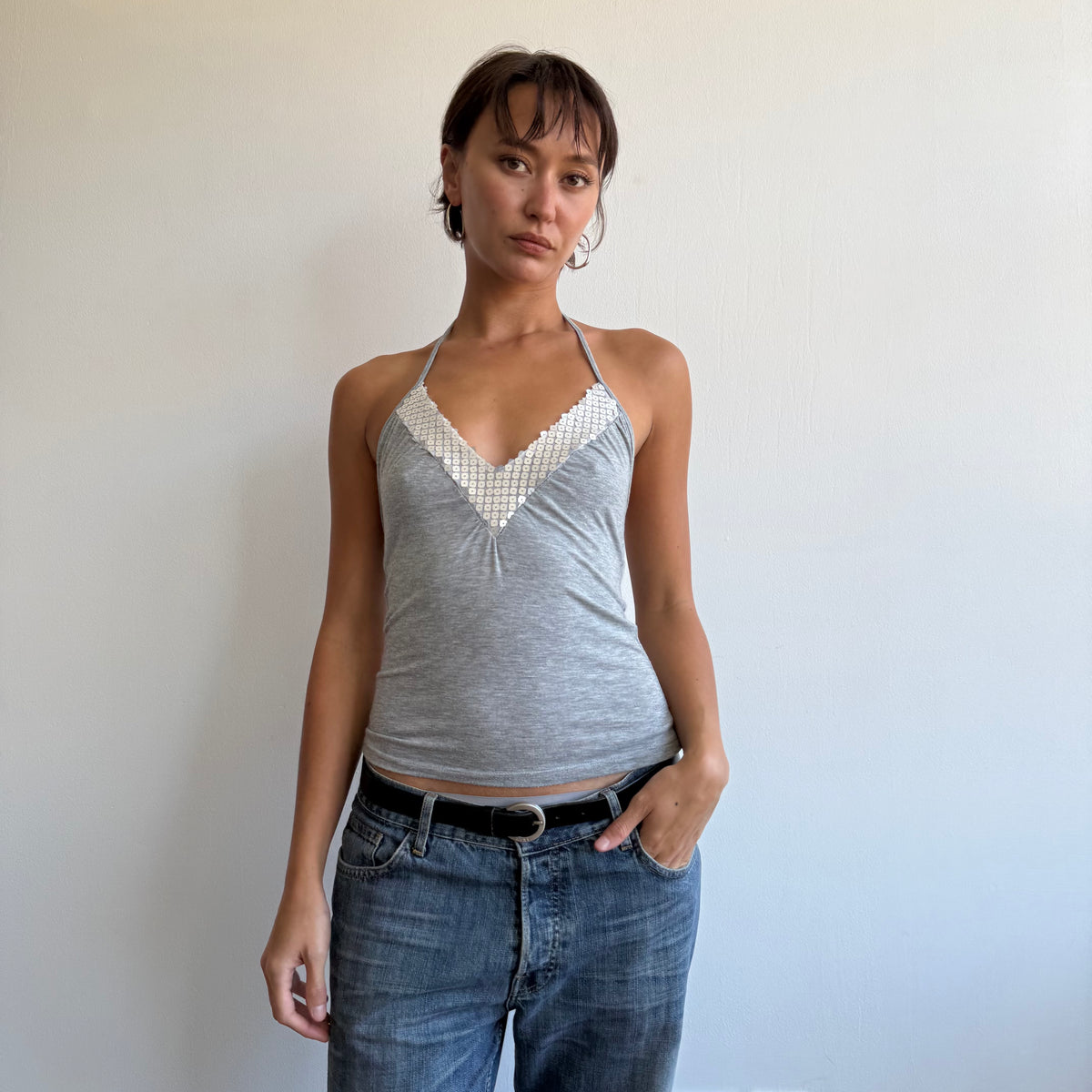 Grey sequin halter top - Size S