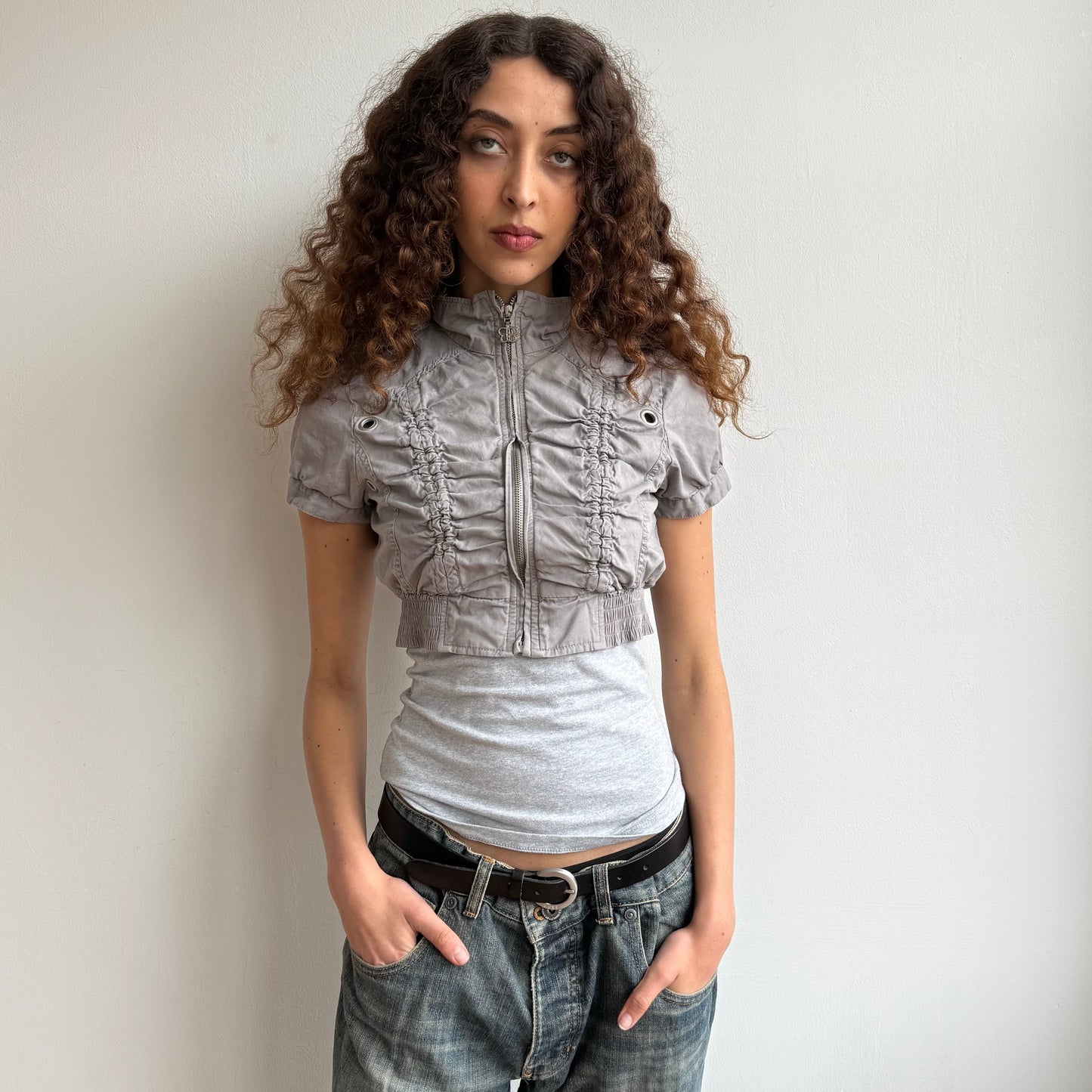 Grey cropped ruched jacket - Size S