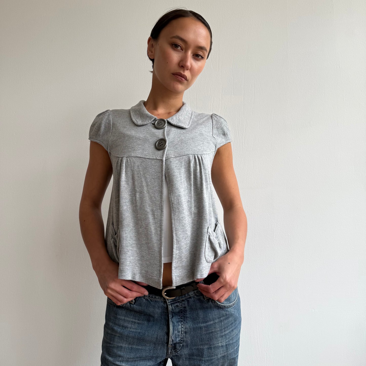 Grey short sleeve peacoat jumper - Size S/M