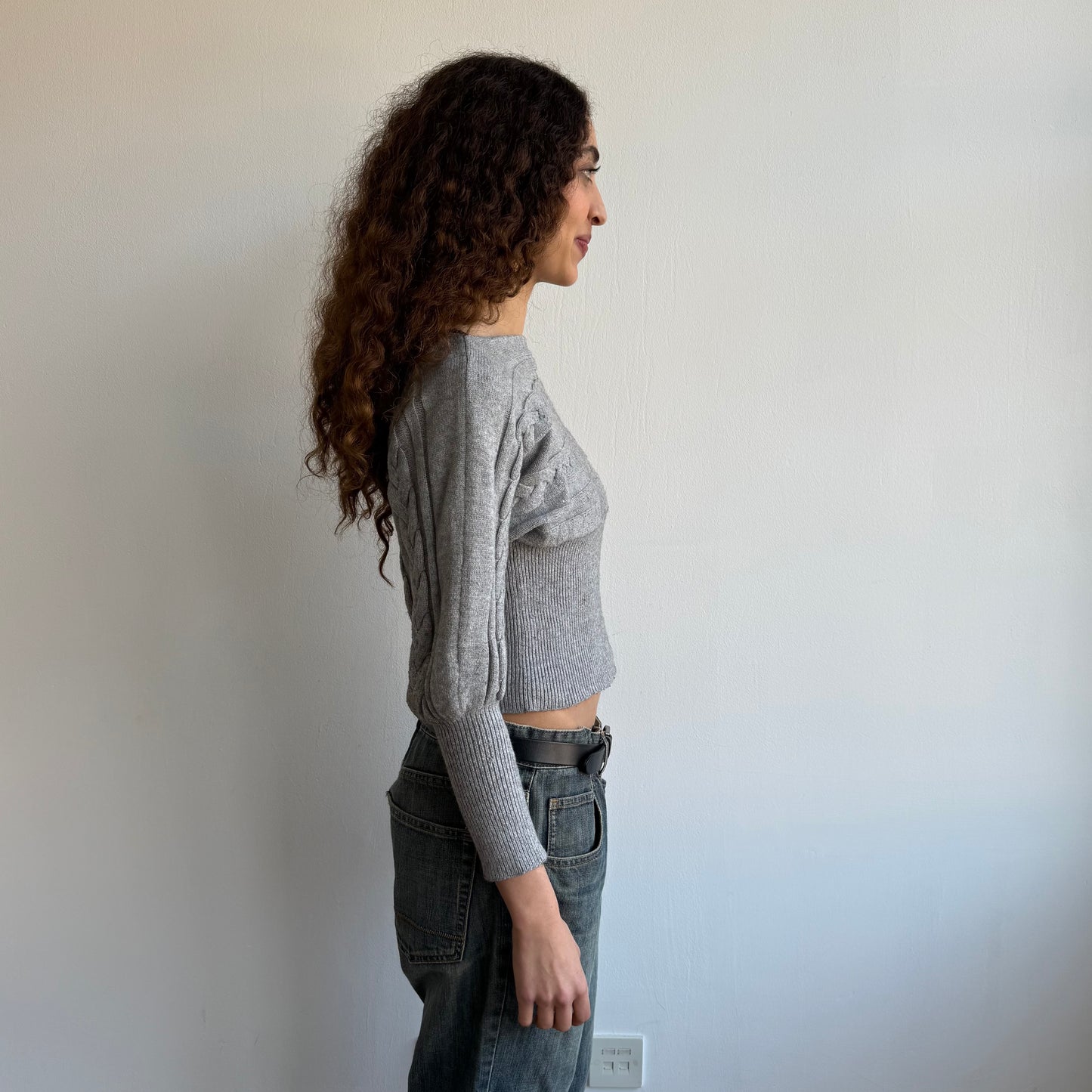 Grey cable knit batwing knit - Size XS