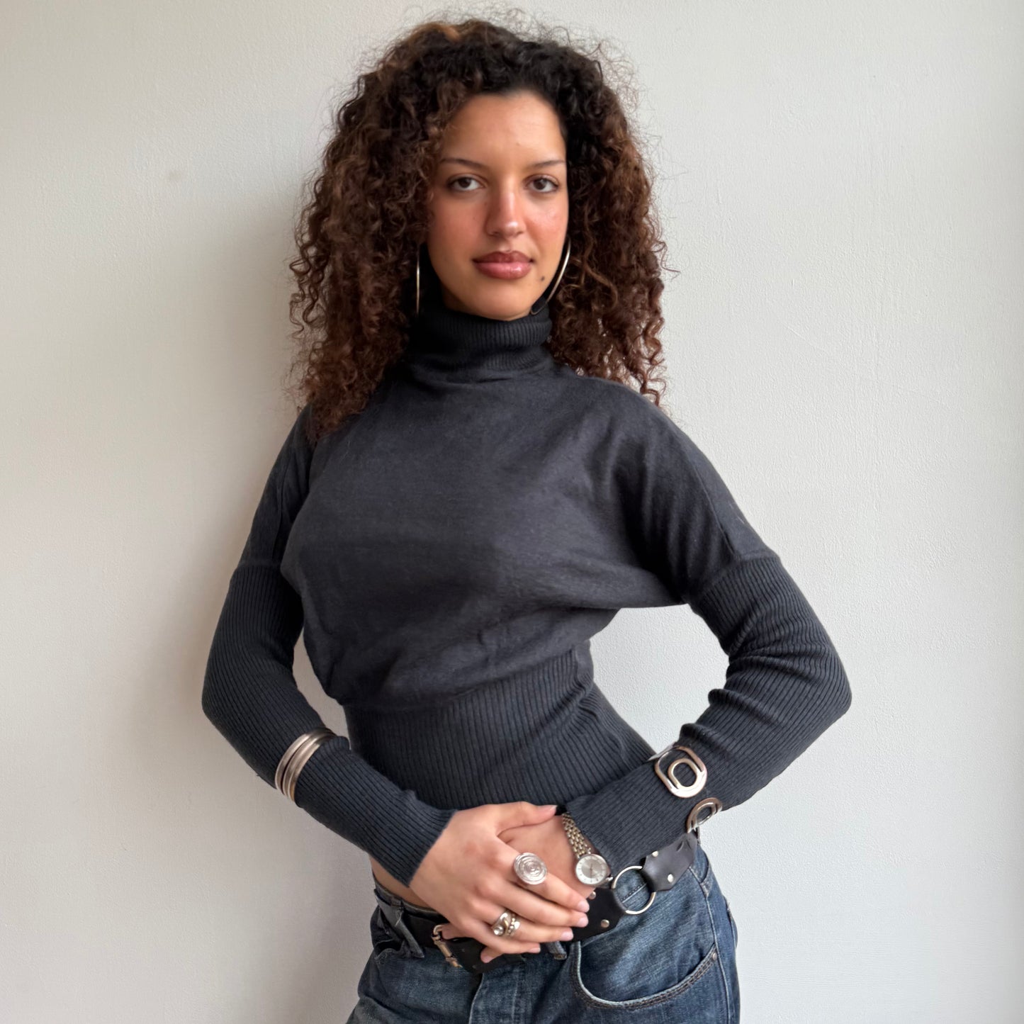 Charcoal batwing roll neck - Size S