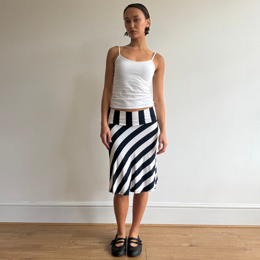 Navy + white striped midi skirt - Size S