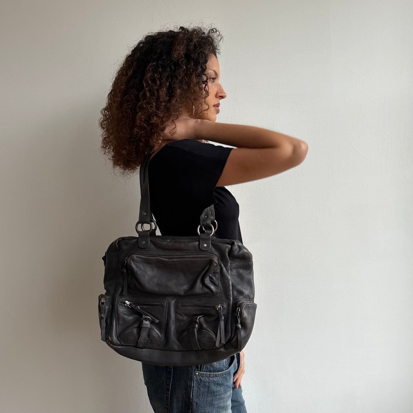 Grey leather buckle bag - One Size