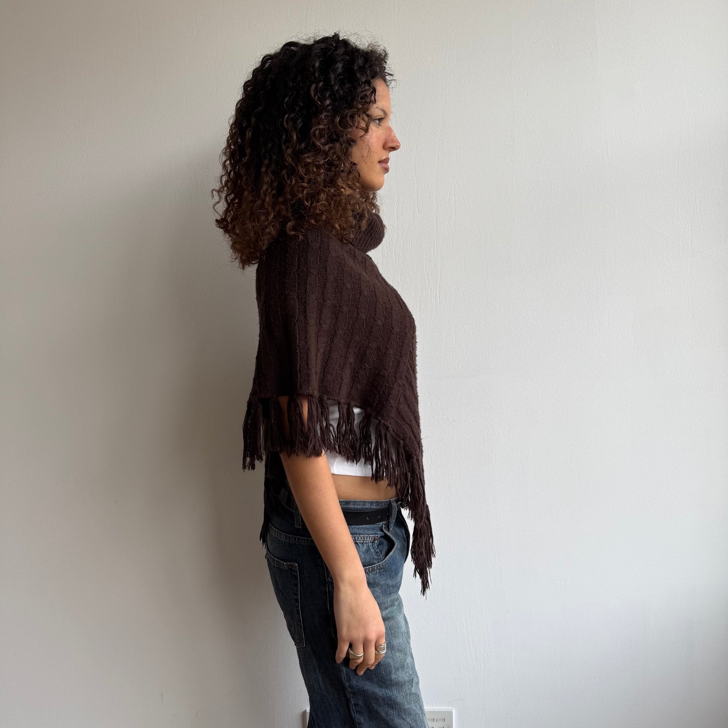 Brown chunky knit poncho - One Size