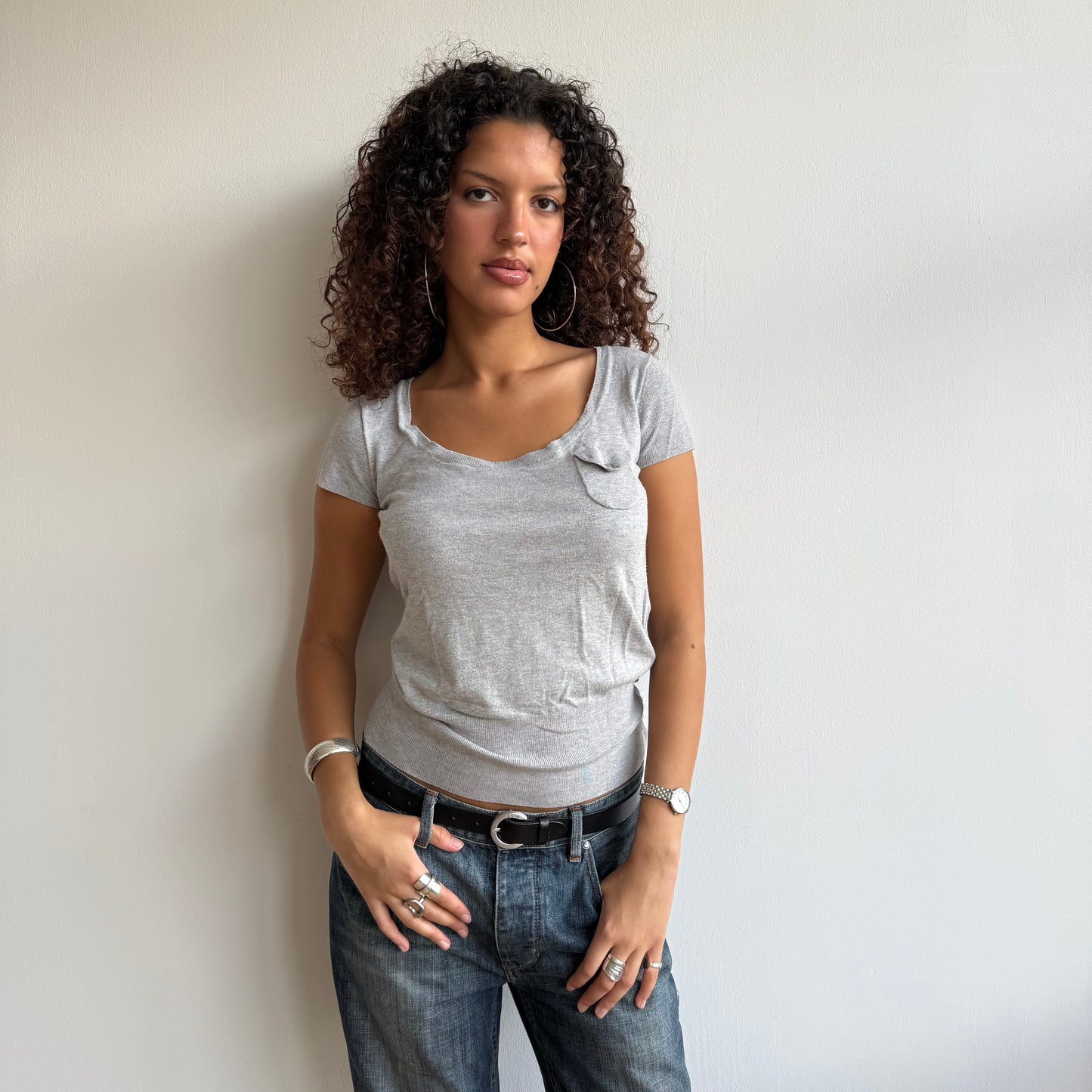 Short sleeve grey button knit - Size S