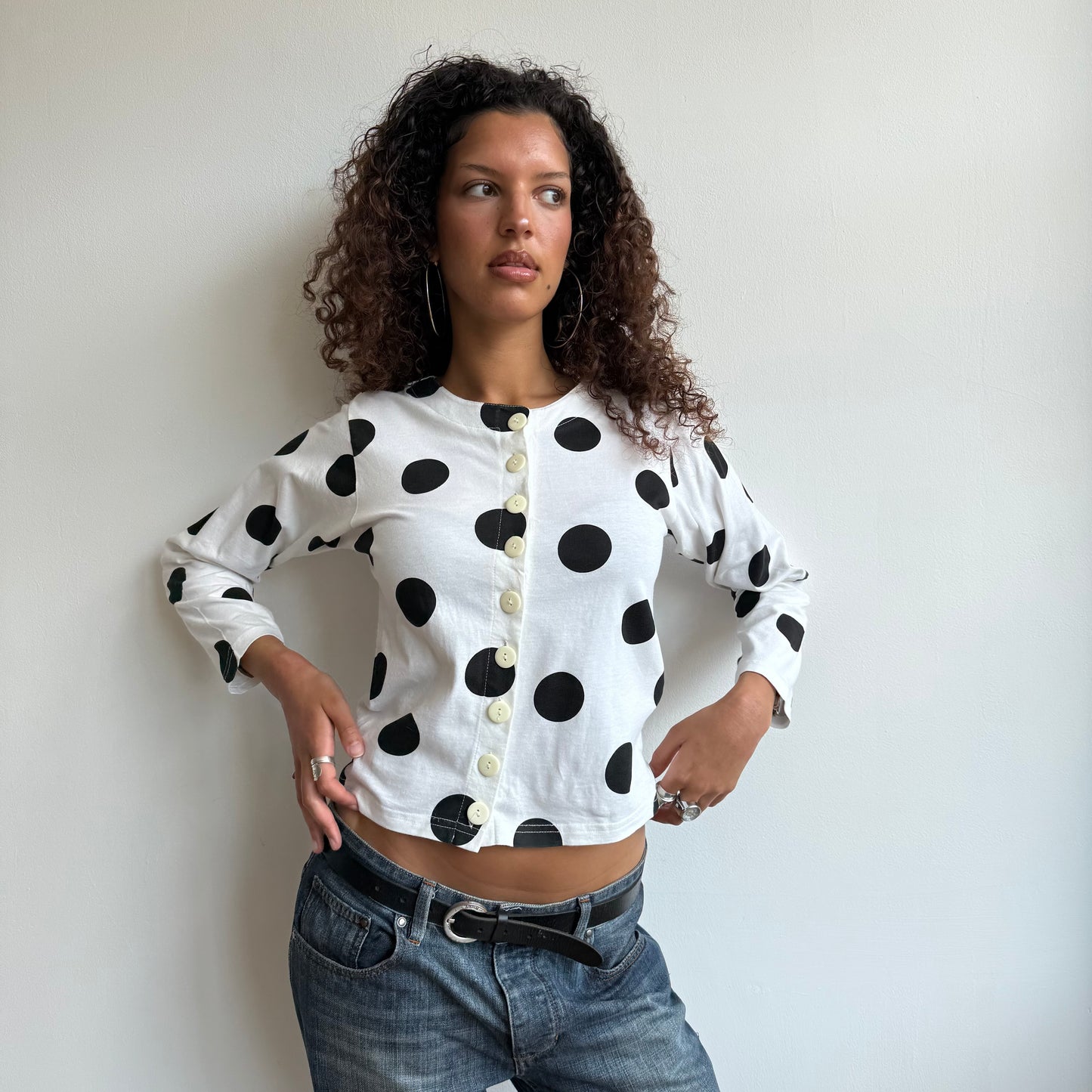 White polka dot button top - Size S