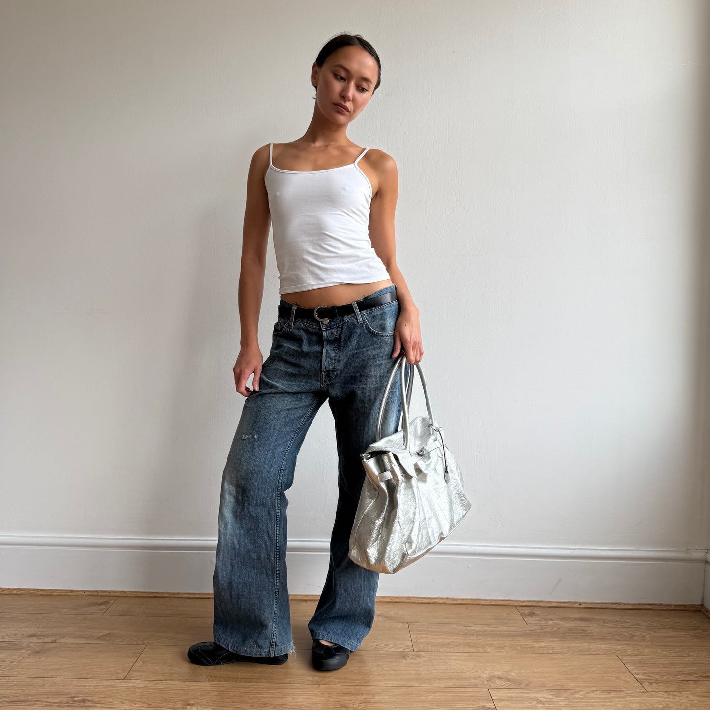 Silver leather ‘firkin’ bag - One Size