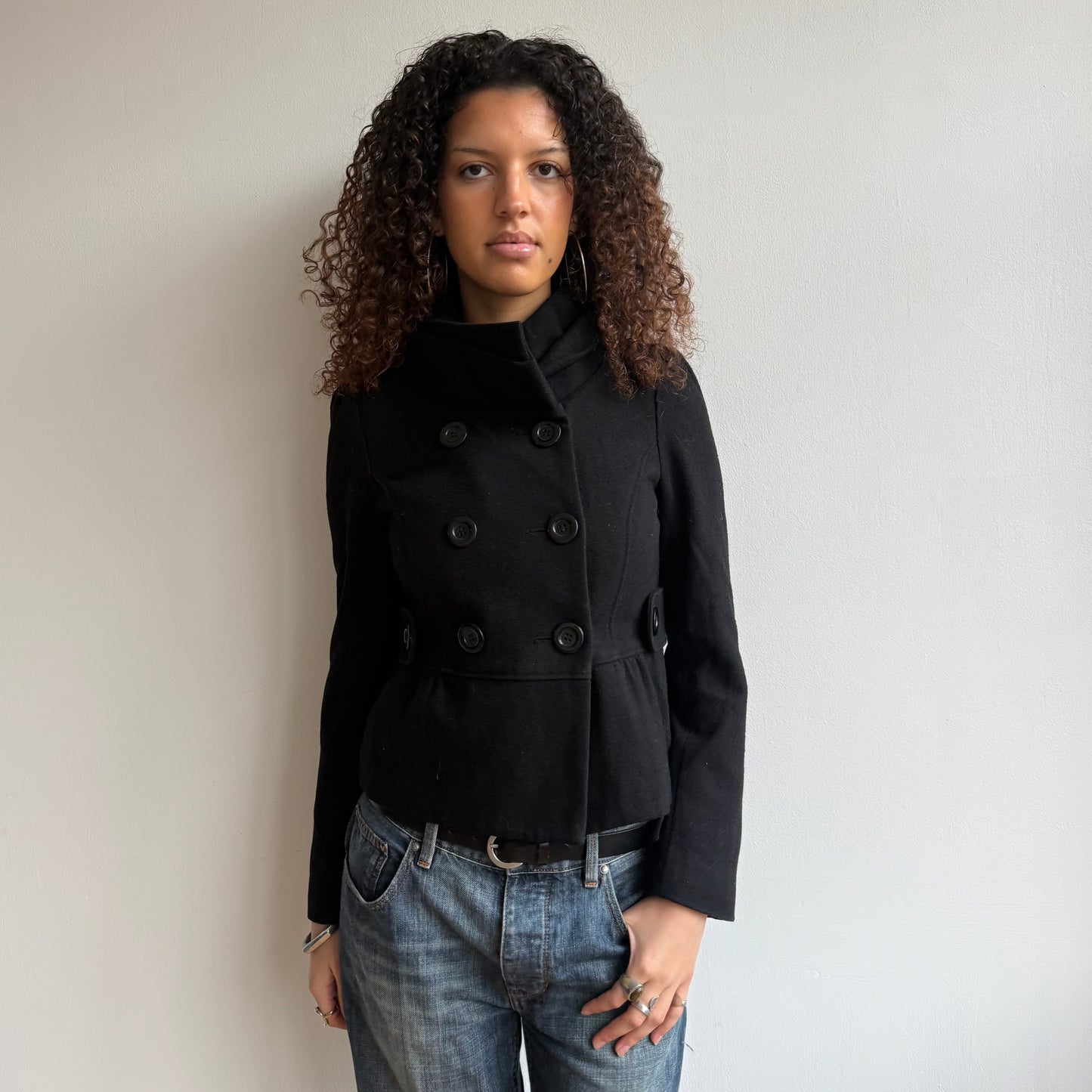 Black bow peacoat - Size S