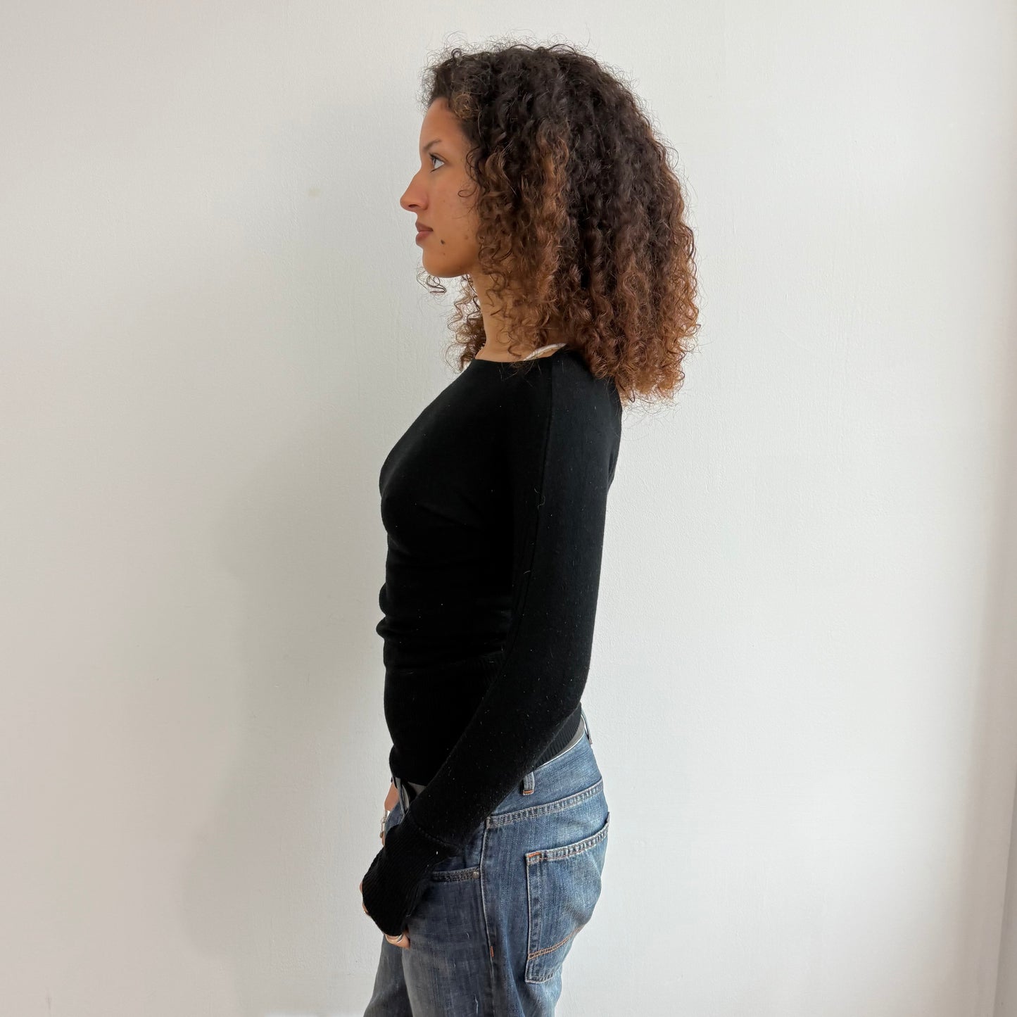 Black slouchy long sleeve knit - Size S