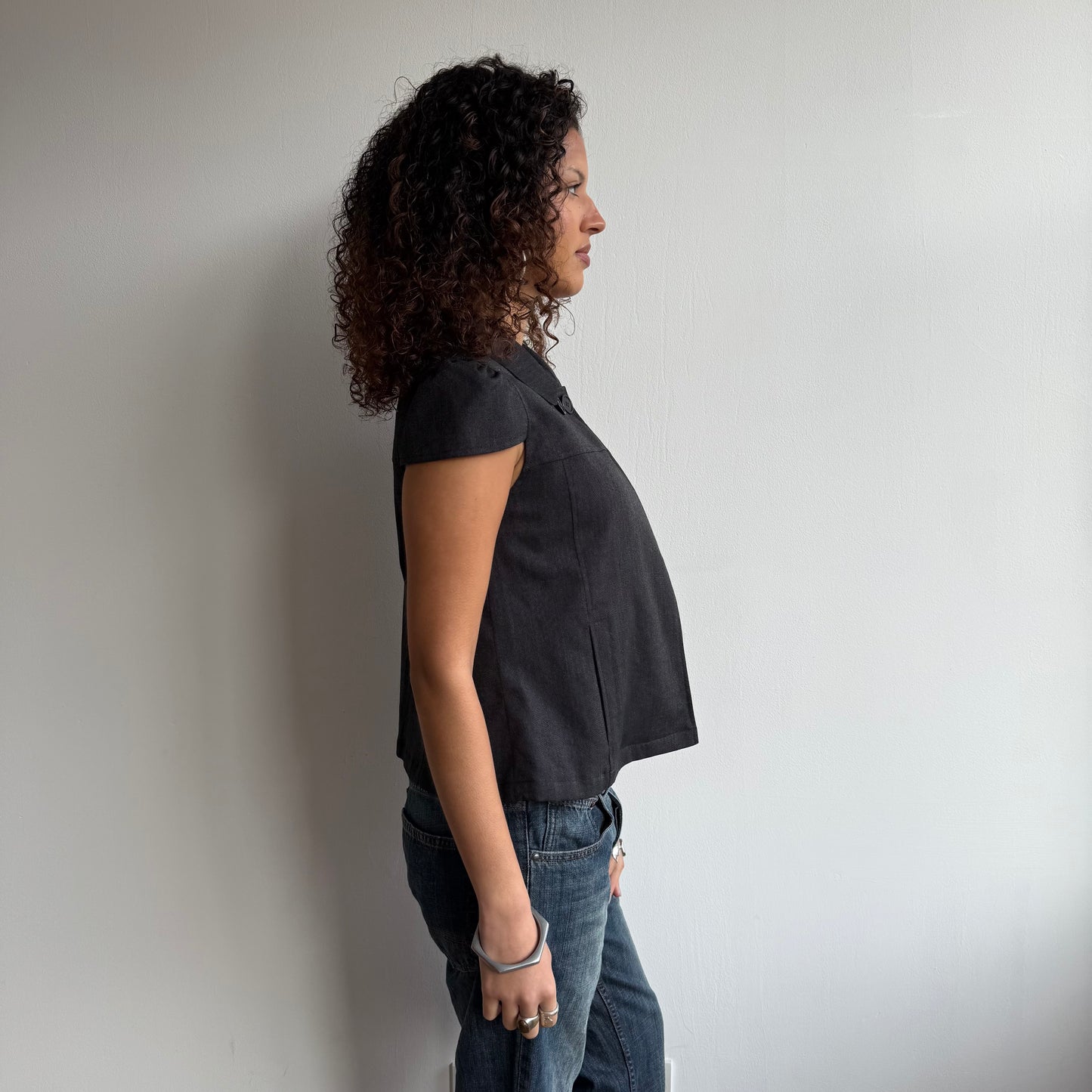 Grey short sleeve peacoat - Size S