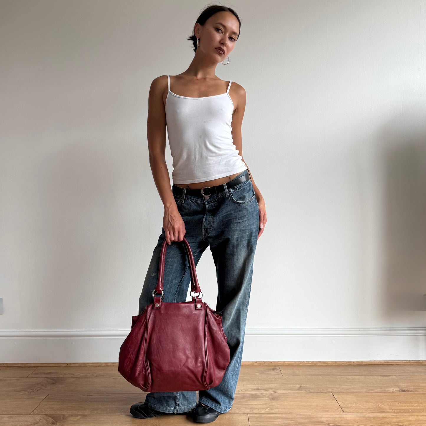 Burgundy leather handbag - One Size