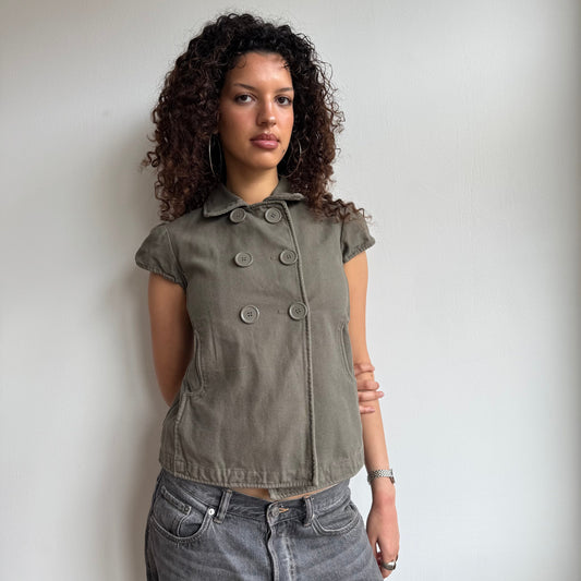 Khaki short sleeve peacoat - Size S
