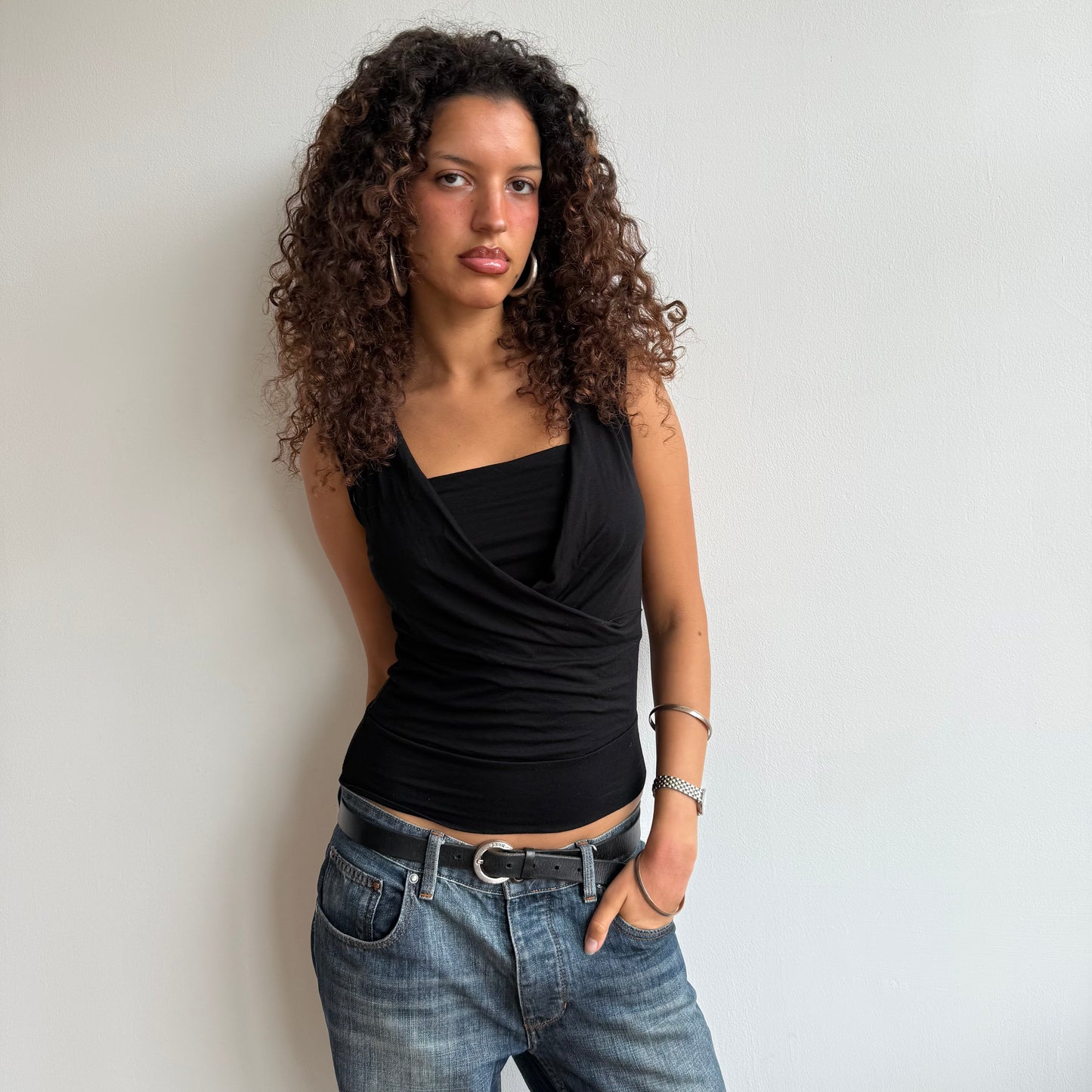 Black wrap front top - Size S