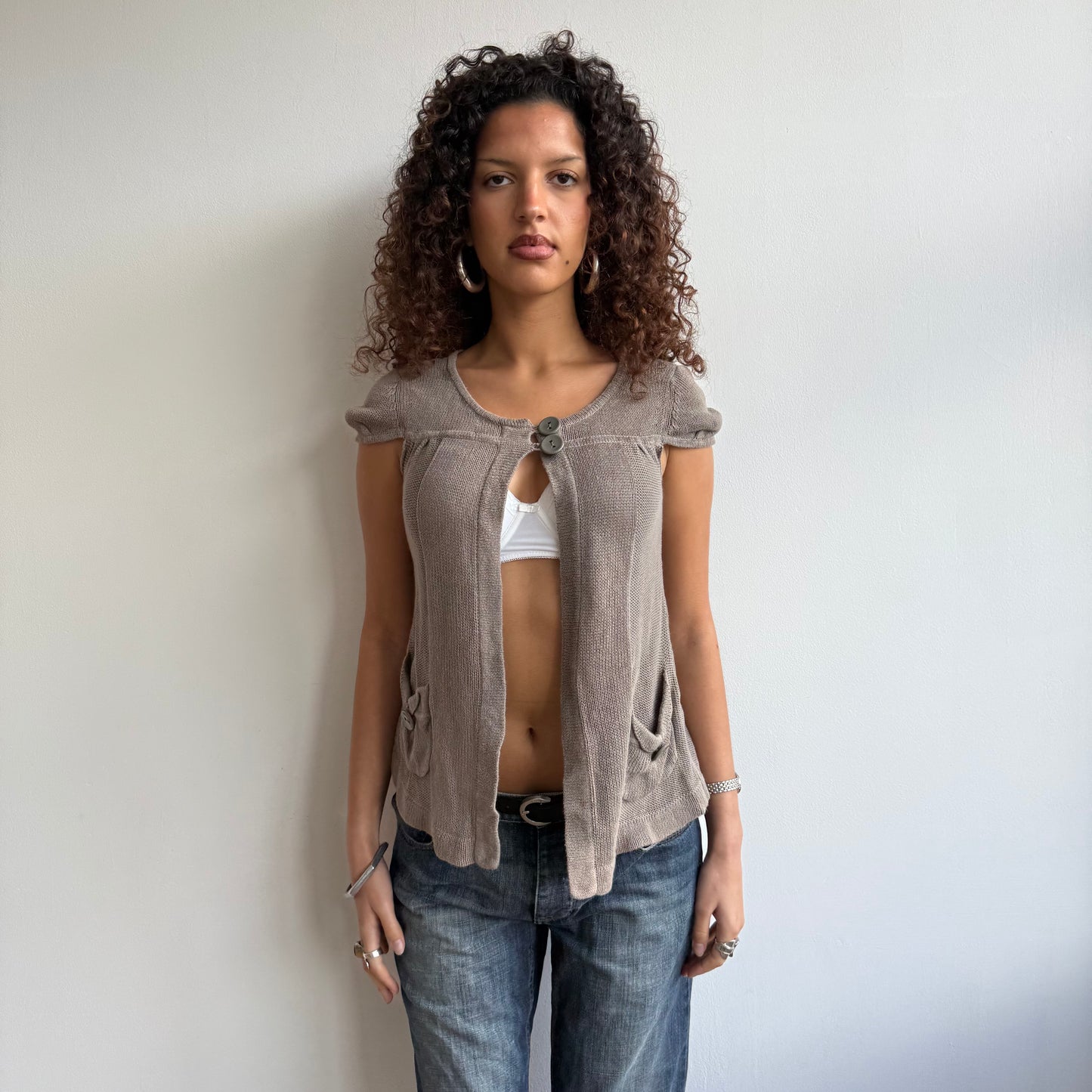 Khaki open front cardi - Size S