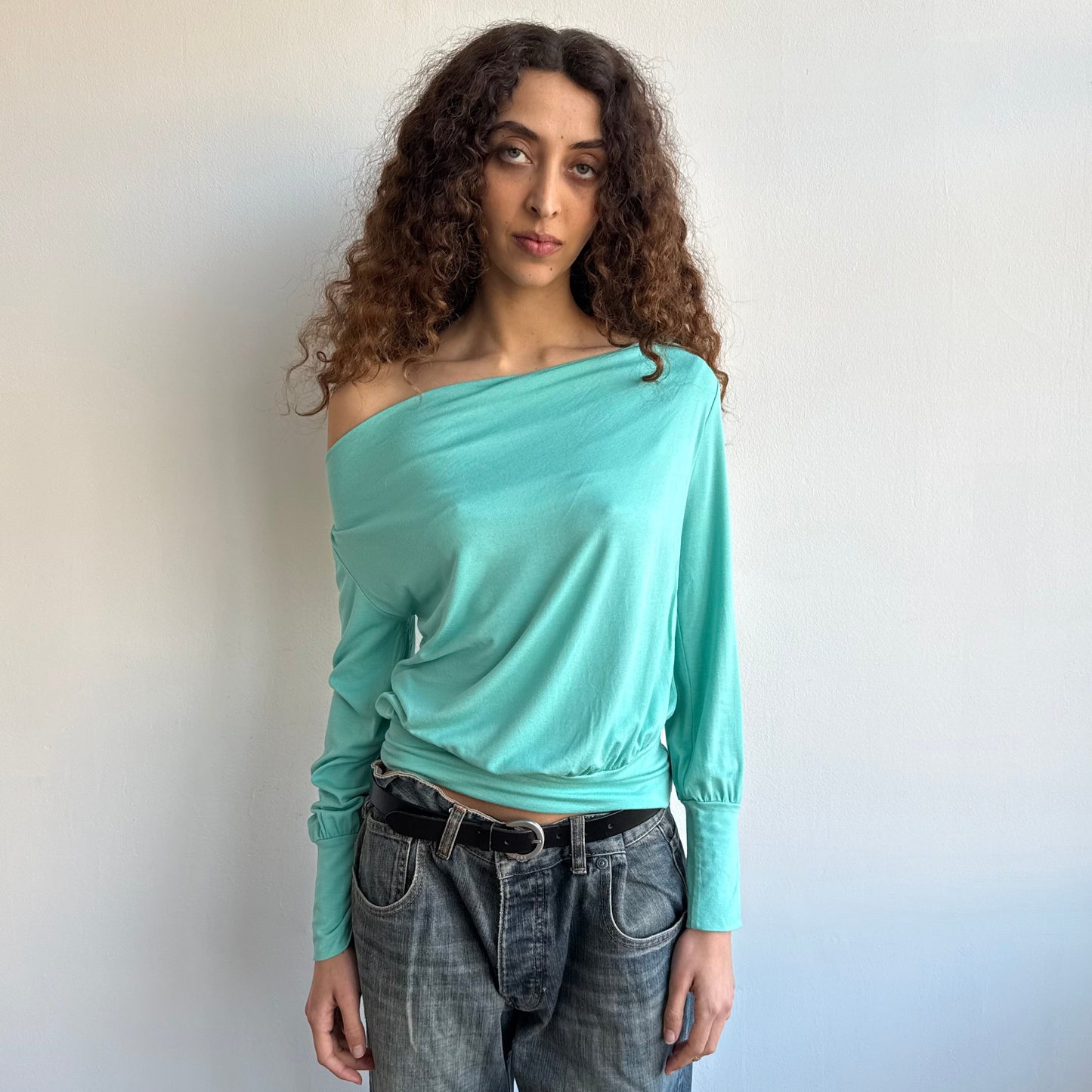 Turquoise slouchy long sleeve top - Size S