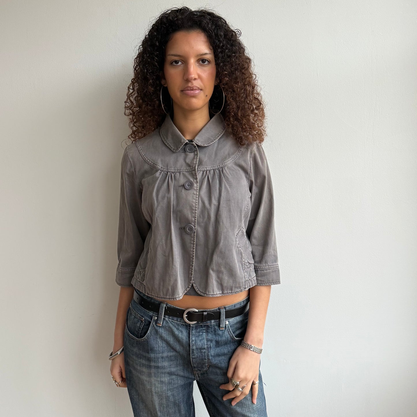 Grey 3/4 sleeve swing jacket - Size S