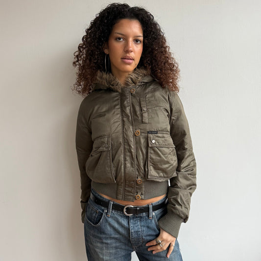 Calvin Klein khaki fur bomber - Size M