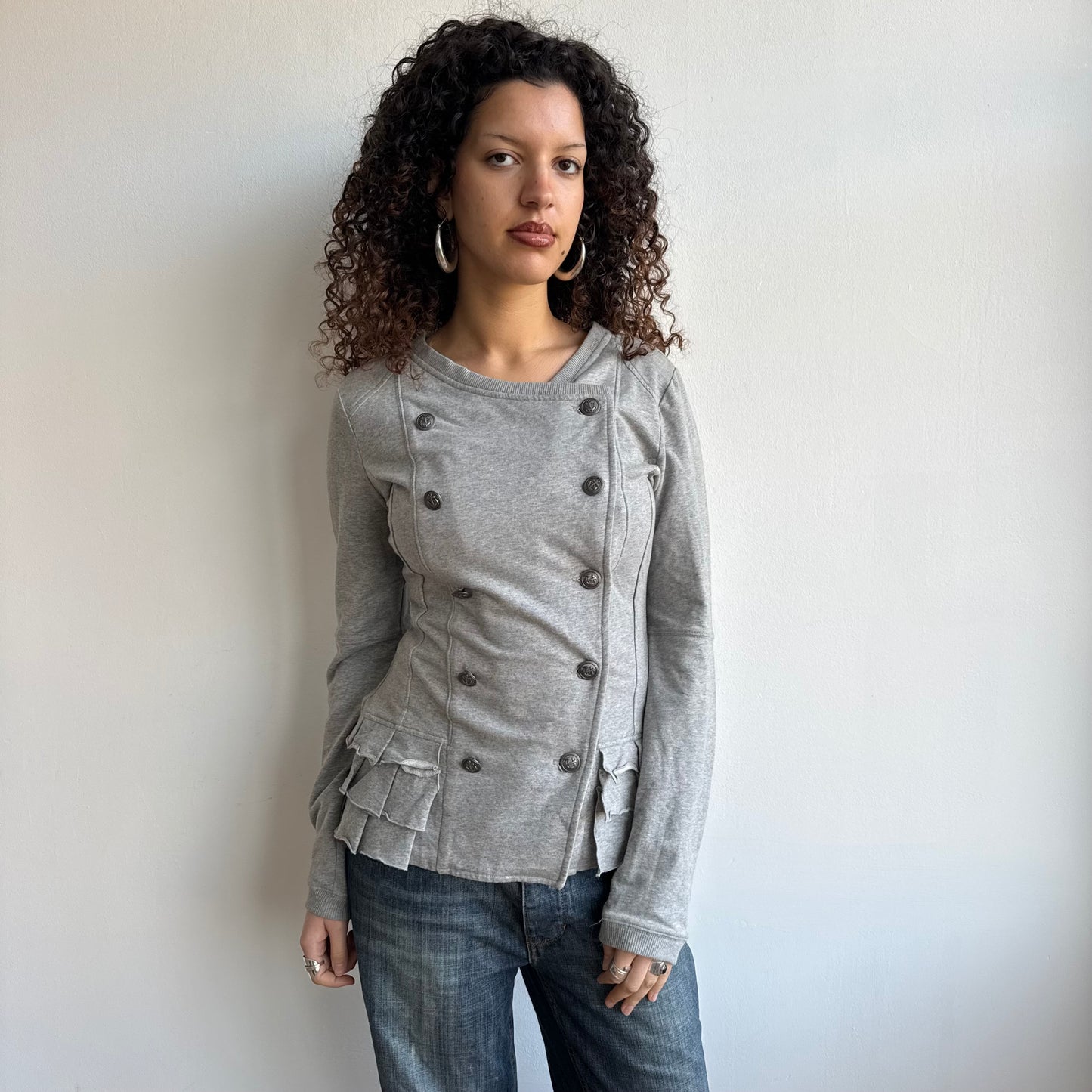 Grey ruffle peacoat jumper - Size M