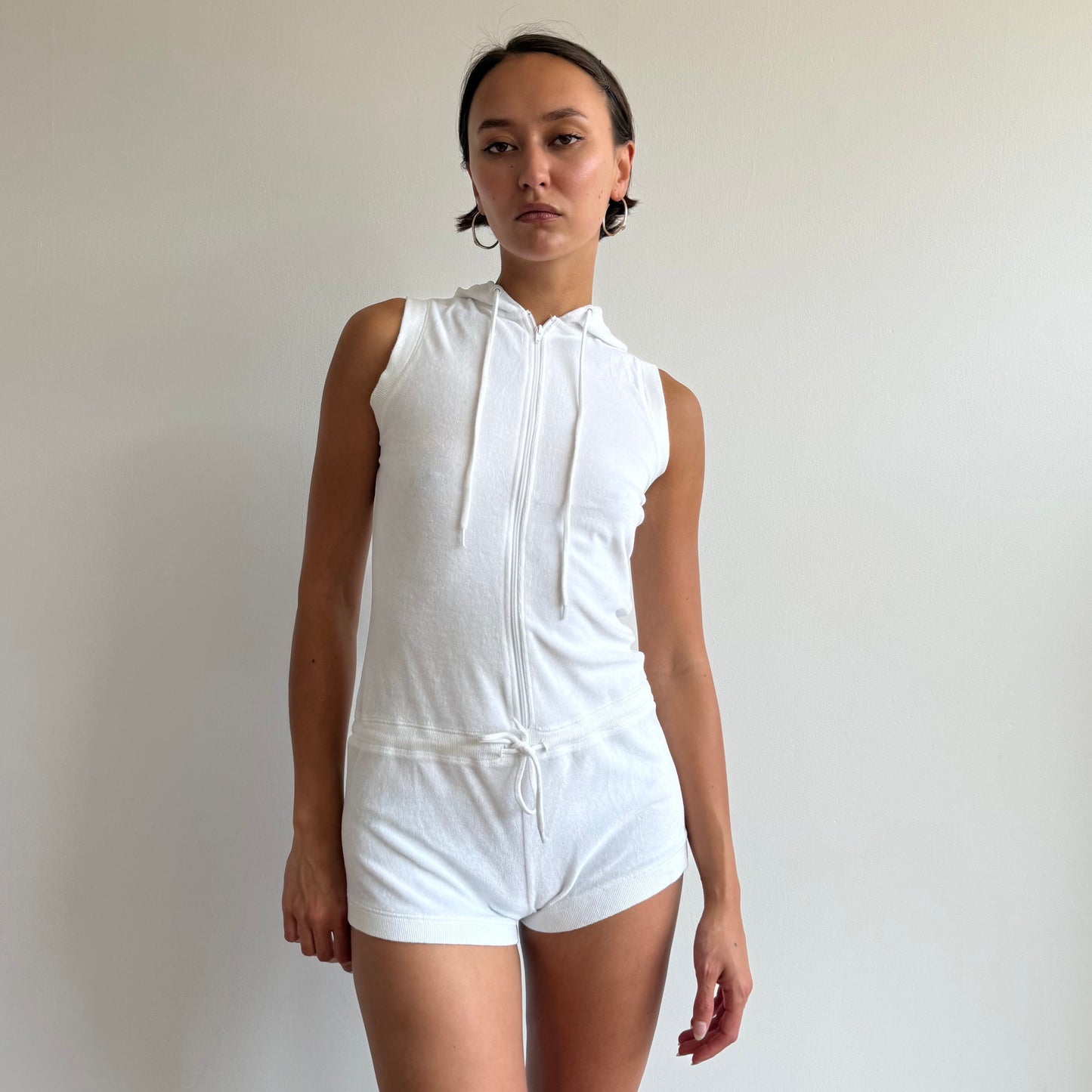 White towelling hooded romper - Size S