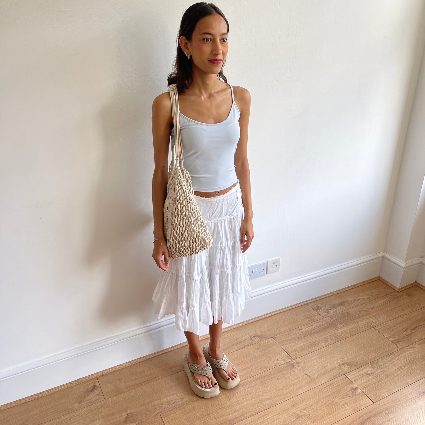White raw hem midi skirt - Size S/M