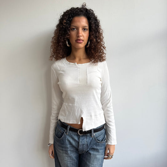 Cream patchwork long sleeve top - Size S