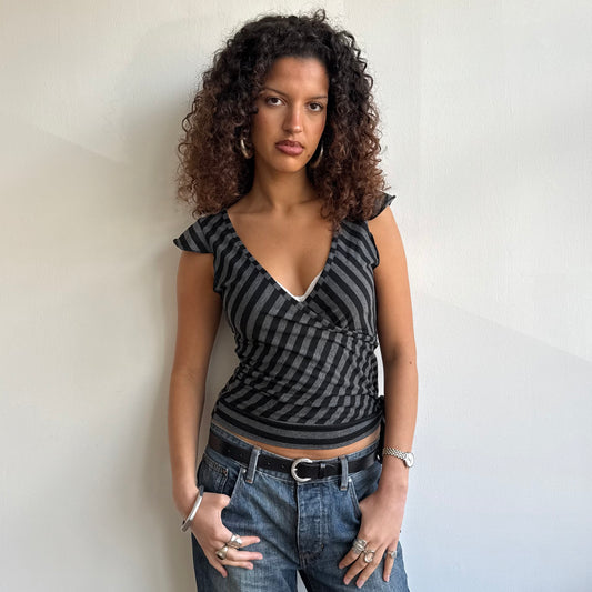 Black + grey ballet wrap top - Size M