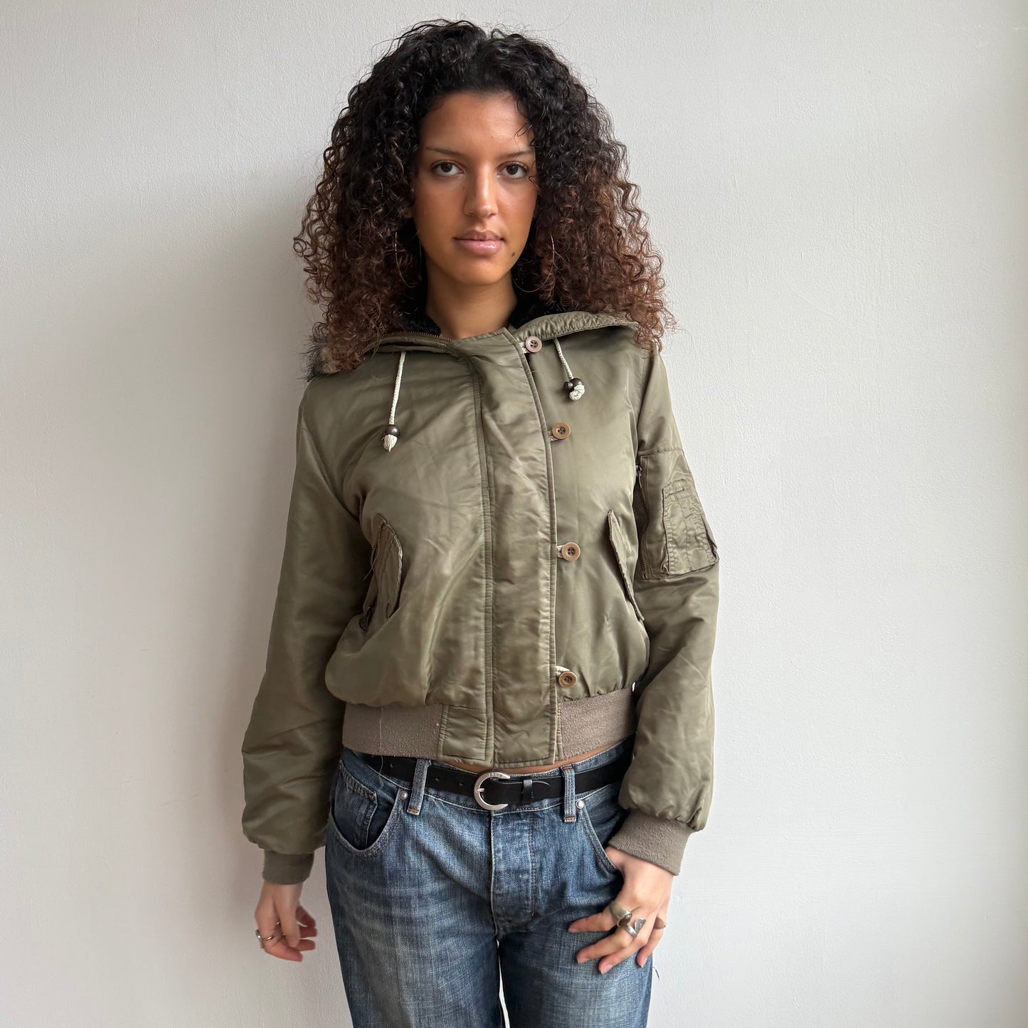 Khaki fur hood bomber - Size M