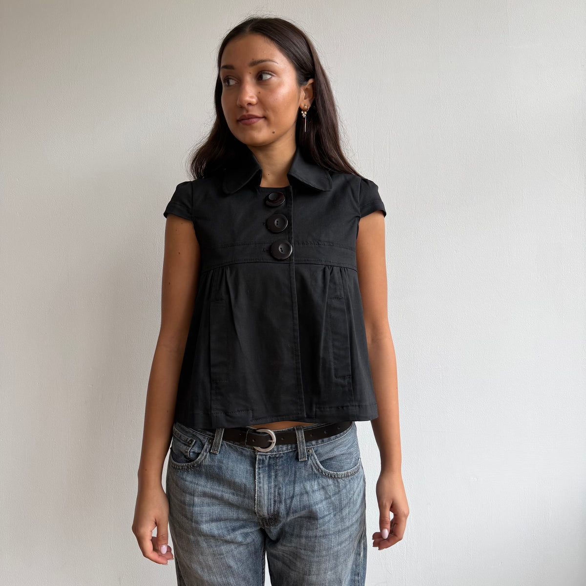 Black short sleeve peacoat - Size S
