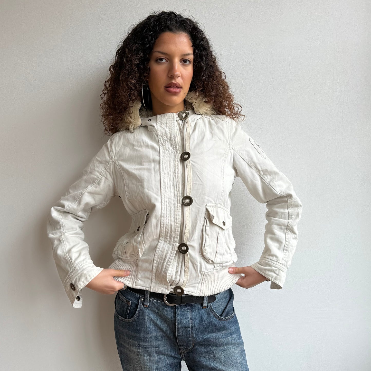 White cargo fur bomber jacket - Size M