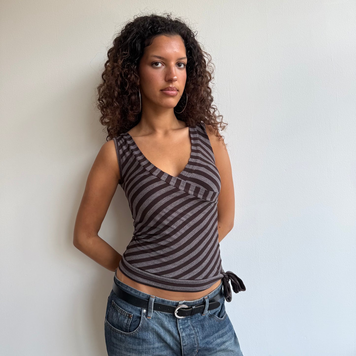 Brown wrap tie-side top - Size S