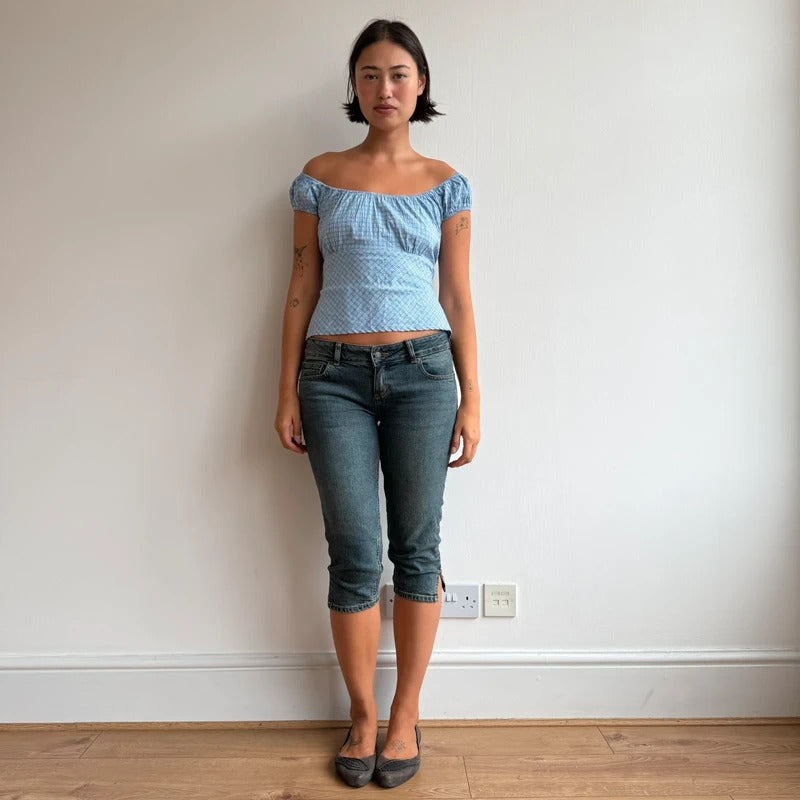 Blue check backless milkmaid top - Size S-M