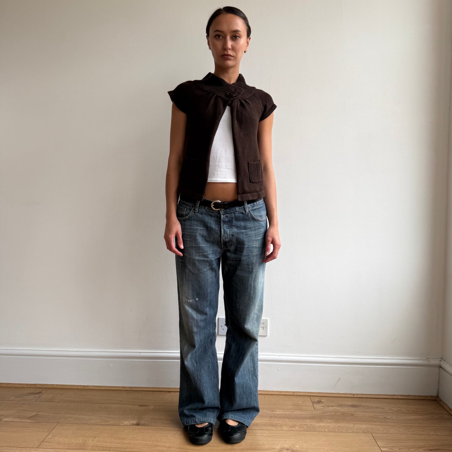 Brown button open front knit - Size S