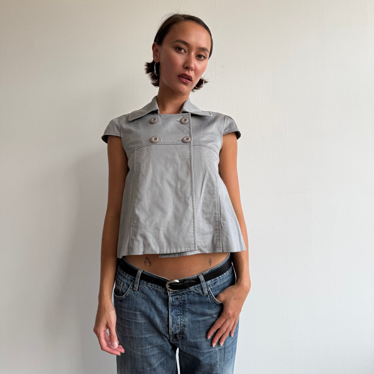 Grey short sleeve peacoat - Size S